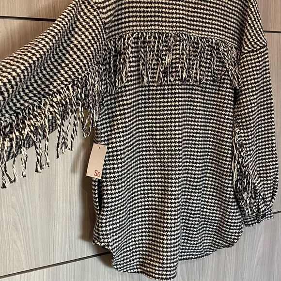 NEW Black & White houndstooth jacket with fringe and pockets Large NWT - Picture 8 of 11